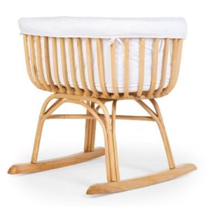 Berceau à bascule en rotin + matelas et habillage jersey ecru - Childhome