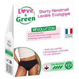 Shorty menstruel Love & Green - Flux abondant - Noir