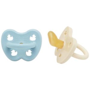 Tétines orthodontiques en caoutchouc 2 pièces canards et étoiles 0-3 mois Baby blue et Milky white - Heveaplanet